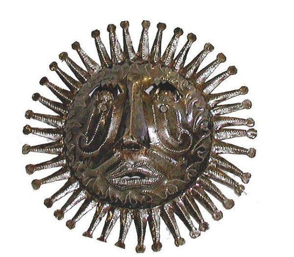 10" Haitian Metal Steel Drum Sun Face in Natural - Caribbean Craft