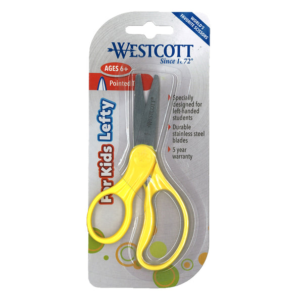 School Left-Handed Kids Scissors, Assorted Colors, 5" Pointed