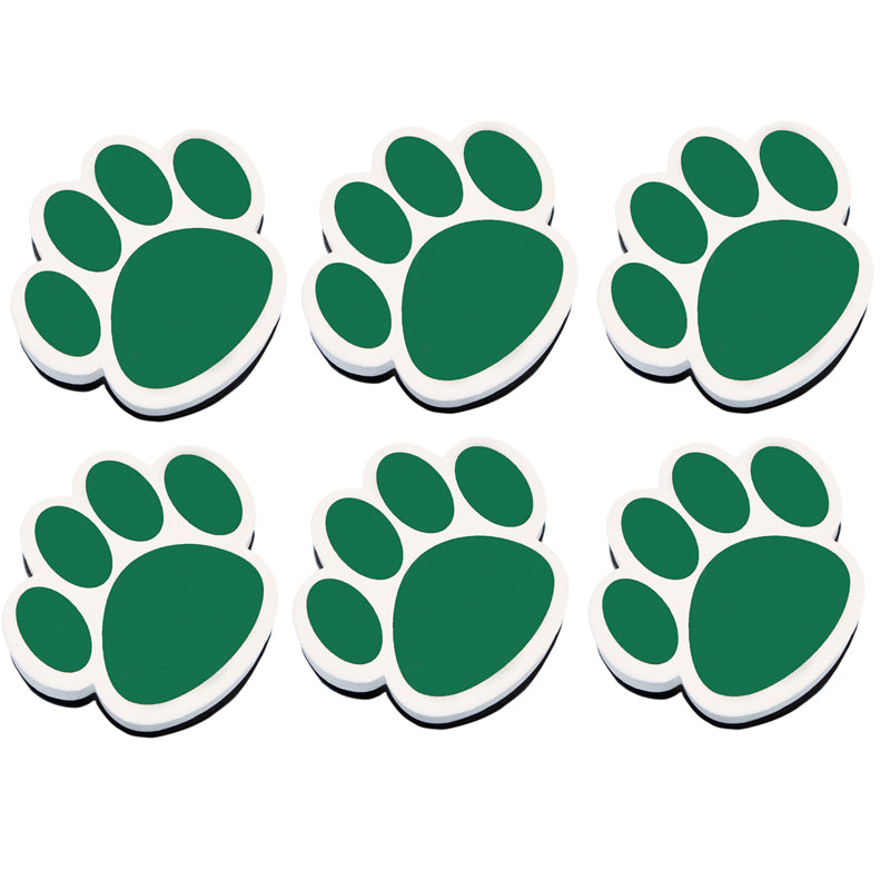 Magnetic Whiteboard Eraser, Green Paw, Pack of 6