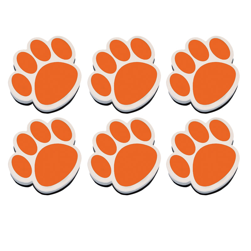 Magnetic Whiteboard Eraser, Orange Paw, Pack of 6