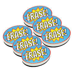 Magnetic Whiteboard Eraser, Superhero Erase!, Pack of 6