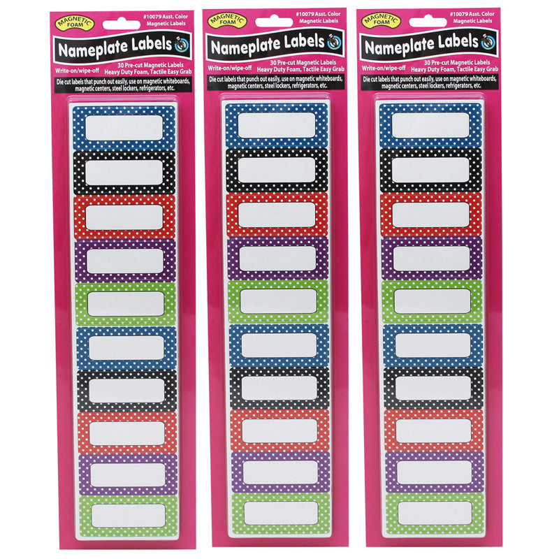 Die-Cut Magnetic Foam Color Dots Labels/Nameplates, 30 Per Pack, 3 Packs