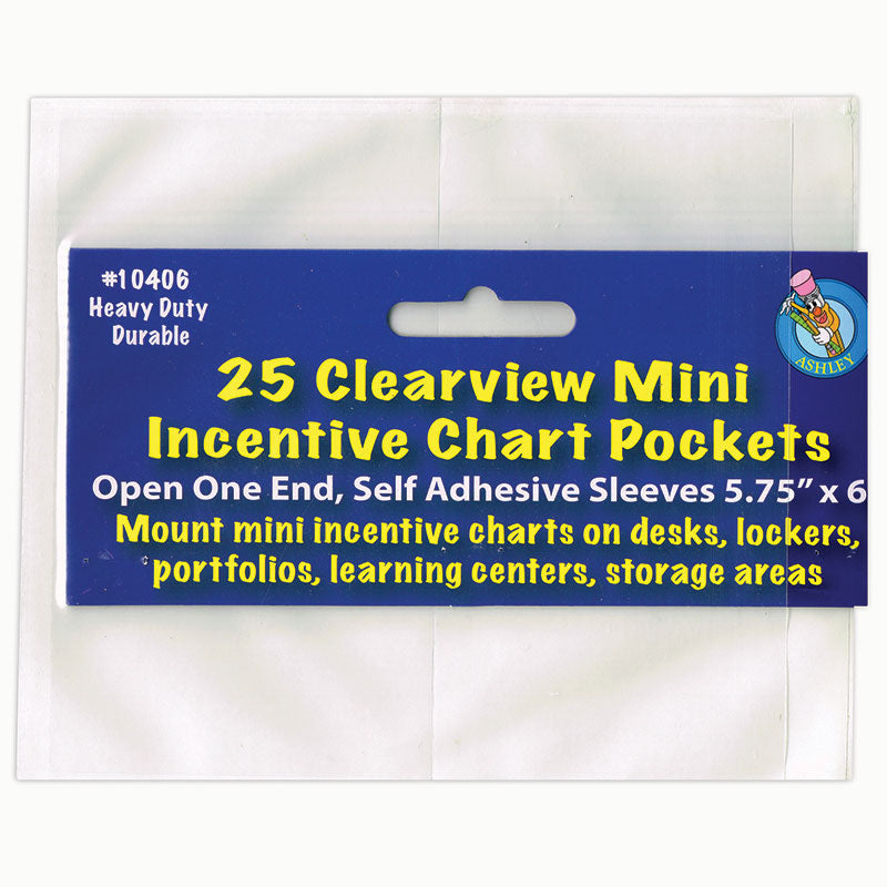 Clear View Self-Adhesive Mini Incentive Chart Pocket 6" x 7", Pack of 25