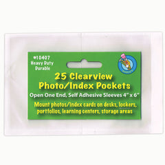 Clear View Self-Adhesive Photo/Index Card Pocket 4" x 6", Pack of 25