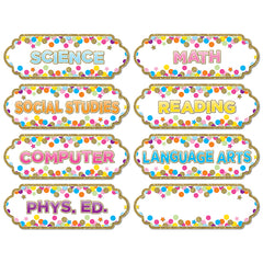 Magnetic Die-Cut Timesavers & Labels, Confetti Classroom Subjects