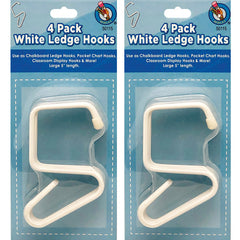 Classroom Ledge Hooks for Chalkboard Trays, White, 4 Per Pack, 2 Packs