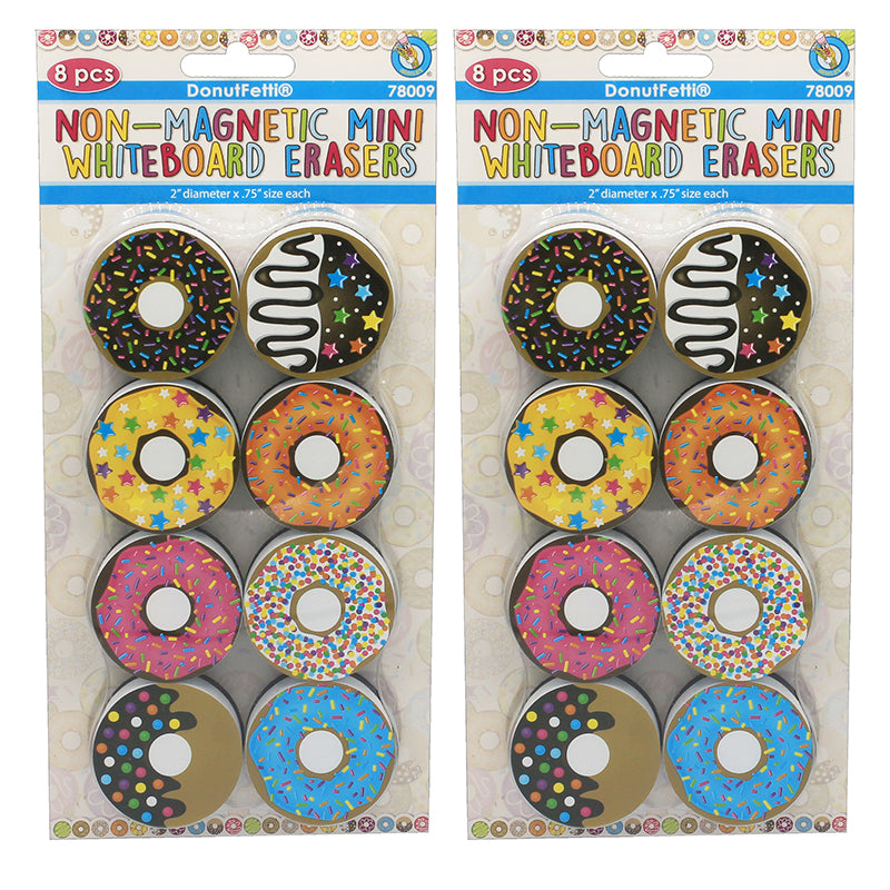 Non-Magnetic Mini Whiteboard Erasers, DonutFetti®, 8 Per Pack, 2 Packs