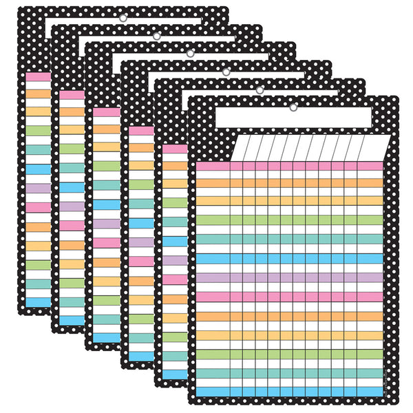 Smart Poly™ Chart, 13" x 19", B&W Polka Dots Incentive, w/Grommet, Pack of 6