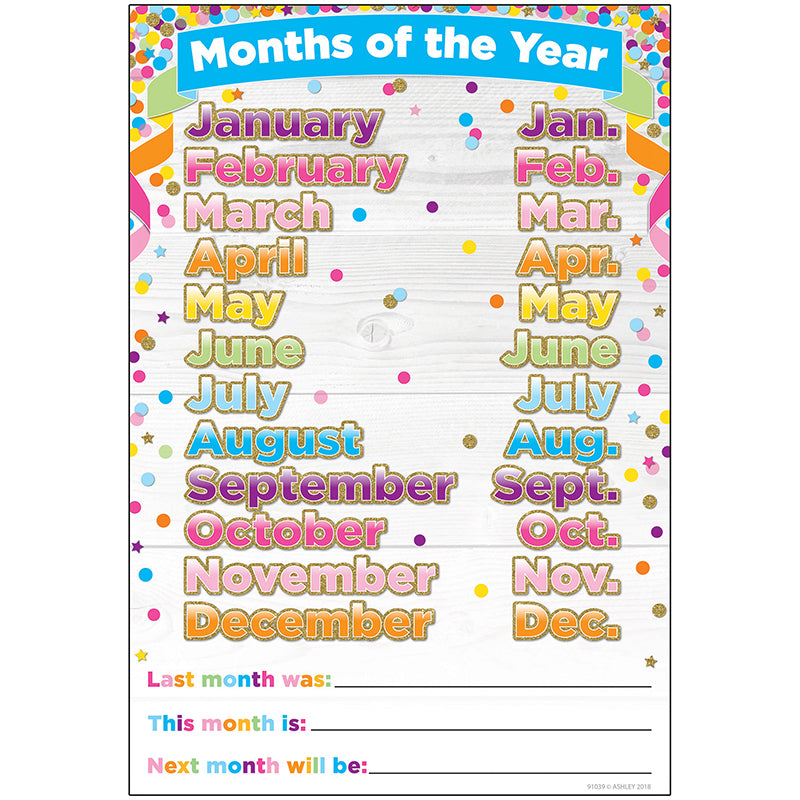 Smart Poly™ Chart, 13" x 19", Confetti Months of the Year