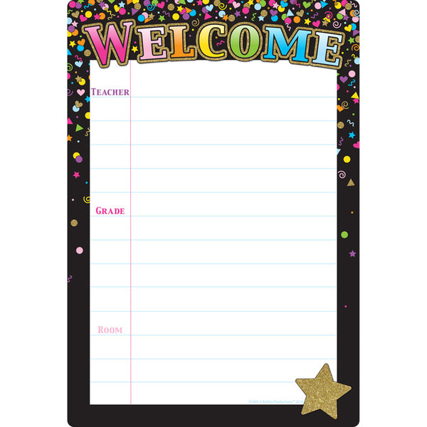 Smart Poly® Chart Black Confetti Welcome, 13" x 19"