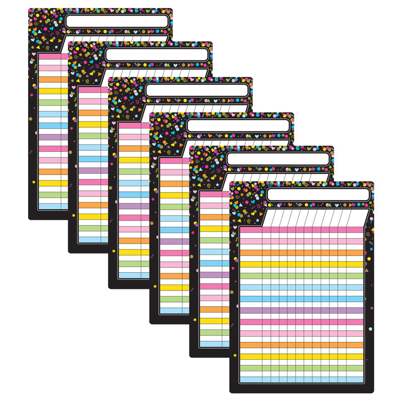 Smart Poly® Chart Black Confetti Incentive Chart, 13" x 19", Pack of 6