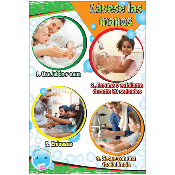 Healthy Bubbles™ Smart Poly™ Chart, Spanish Version Wash Your Hands, 13" x 19"