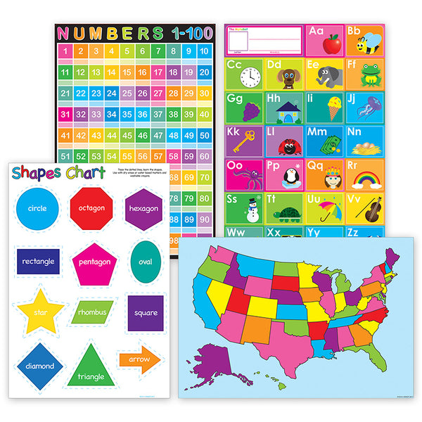 Smart Poly® Primary Learning Charts, 13" x 19", Dry-Erase Surface, Set of 4