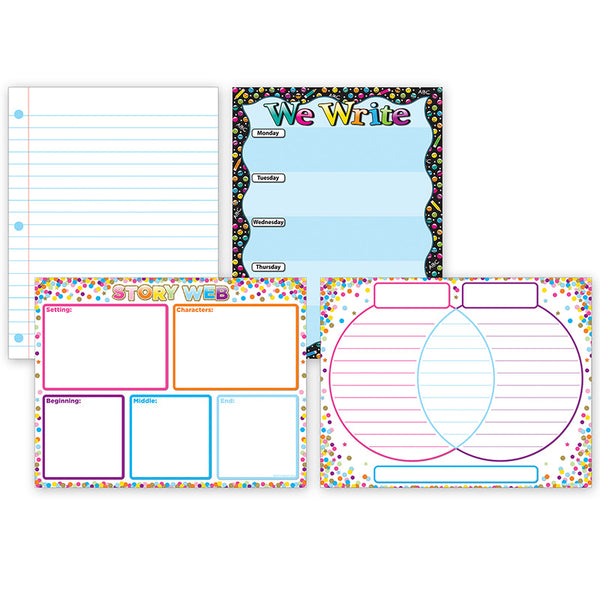 Smart Poly® Primary Writing Charts, 17" x 22", Dry-Erase Surface, Set of 4