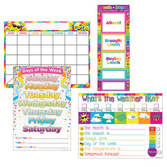 Smart Poly® Assorted Classroom Essentials Charts, 17" x 22", Dry-Erase Surface, Set of 4