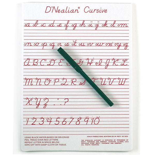 D'Nealian Cursive Write-On/Wipe-Off Board, 9" x 12"