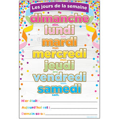 Smart Poly™ French Immersion Chart, 13" x 19", Confetti, Les jours de la semaine (Days of the Week)