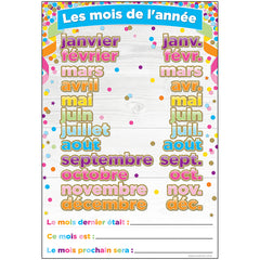 Smart Poly™ French Immersion Chart, 13" x 19", Confetti, Les mois de l'année (Months of the Year)