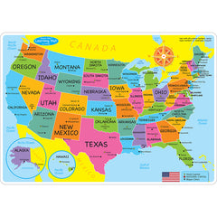 Smart Poly™ Learning Mat, 12" x 17", Double-Sided, U.S. Basic Map