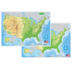 Smart Poly™ Learning Mat, 12" x 17", Double-Sided, U.S. Physical Map