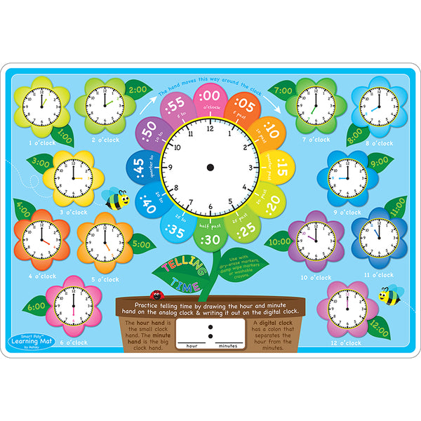 Smart Poly™ Learning Mat, 12" x 17", Double-Sided, Telling Time