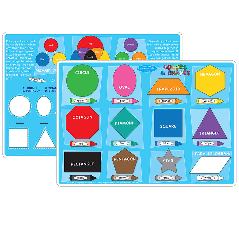 Smart Poly™ Learning Mat, 12" x 17", Double-Sided, Colors & Shapes