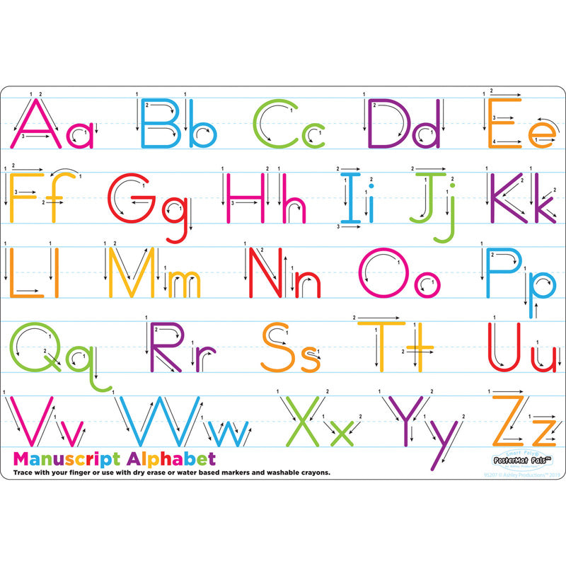 Smart Poly® Single Sided PosterMat Pals®, Manuscript Alphabet, 12" x 17.25"