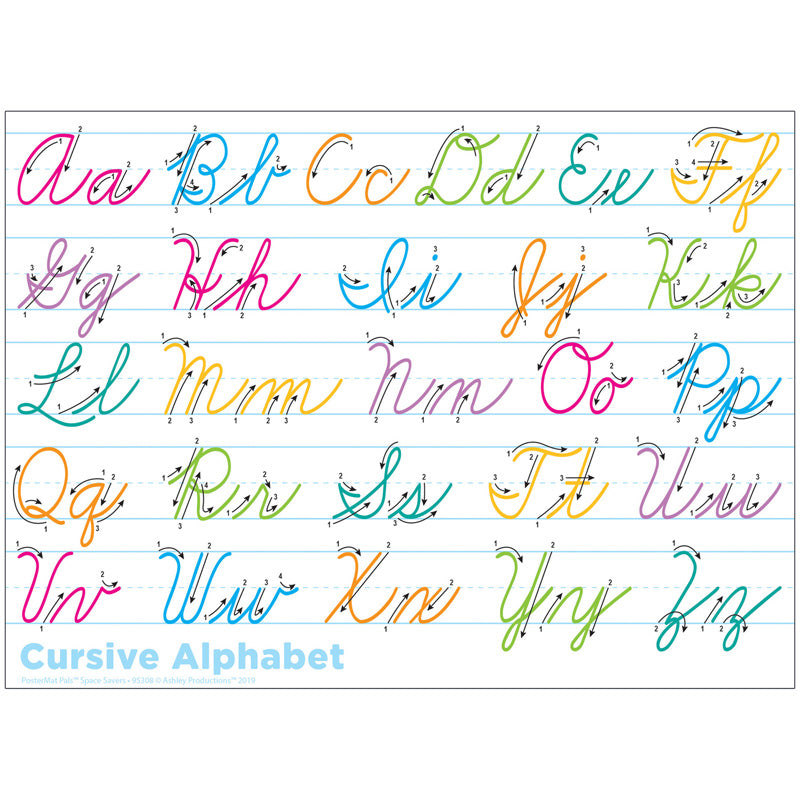 Smart Poly® Single Sided PosterMat Pals® Space Savers, Cursive Handwriting, 13" x 9.5"