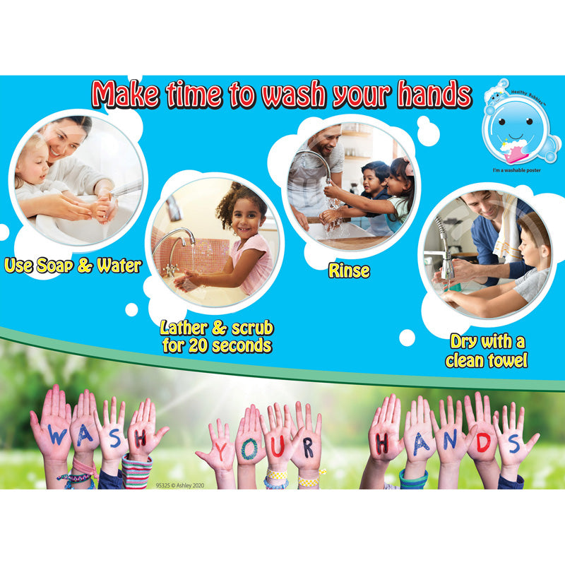 Healthy Bubbles™ PosterMat Pals™ Smart Poly™ Space Savers Make Time to Wash Hands, 13" x 9.5"