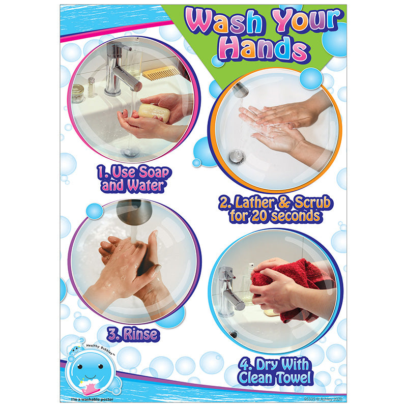 Smart Poly® PosterMat Pals™ Space Savers, 13" x 9-1/2", Wash Your Hands