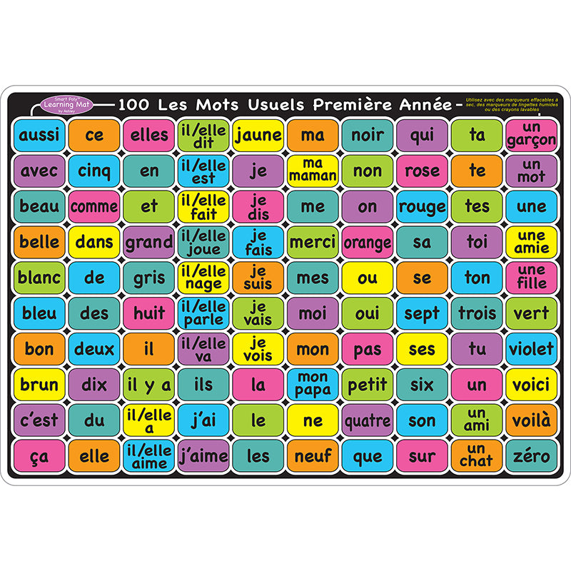 Smart Poly™ Learning Mats, 12" x 17", Double-Sided, French Sight Words 1st & 2nd Year, Pack of 10