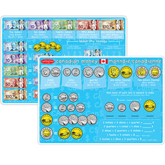 Smart Poly™ Learning Mats, 12" x 17", Double-Sided, Canadian Currency, Pack of 10