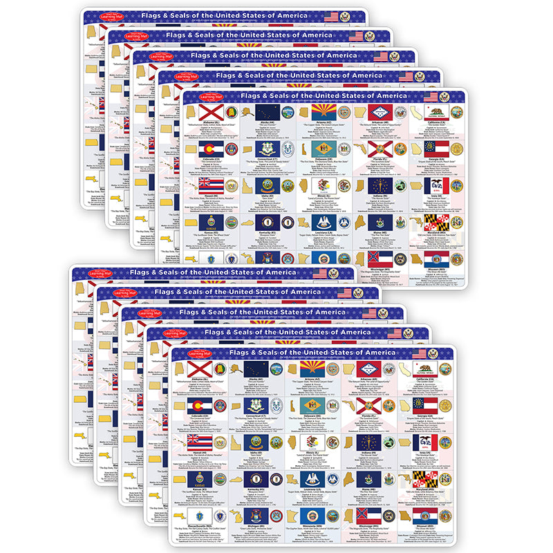 Smart Poly® Double-Sided Learning Mats, 12" x 17", US State Flags, Pack of 10