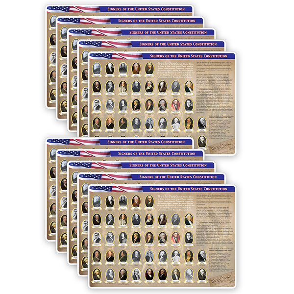 Smart Poly® Double-Sided Learning Mats, 12" x 17", US Constitution, Bill of Rights, Pack of 10