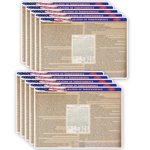 Smart Poly® Double-Sided Learning Mats, 12" x 17", US Declaration of Independence, Pack of 10