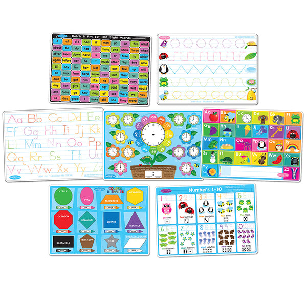 Smart Poly™ Learning Mats, 12" x 17", Double-Sided, Early Education, Set of 7