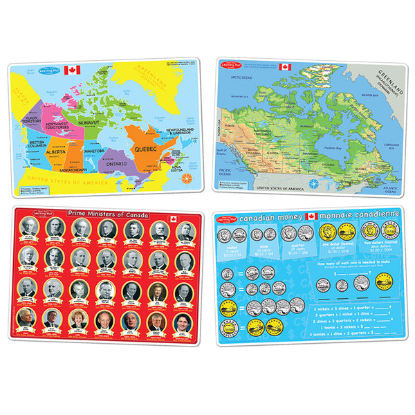 Smart Poly™ Learning Mats, 12" x 17", Double-Sided, Canadian Education, Set of 4