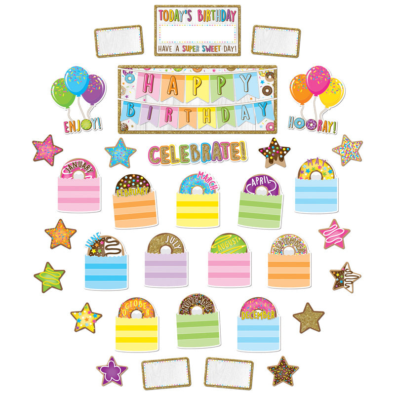 Smart Poly® Mini Bulletin Board Set, Birthday Donutfetti Design, 33 Pieces