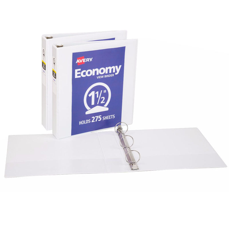 Economy View Binder, 1.5" Round Rings, 275-Sheet Capacity, White, Pack of 2