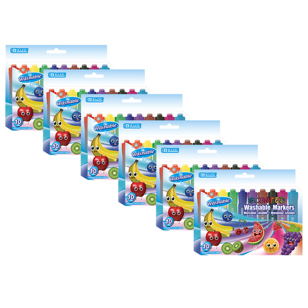 Washable Markers, Scented, 10 Colors Per Pack, 6 Packs