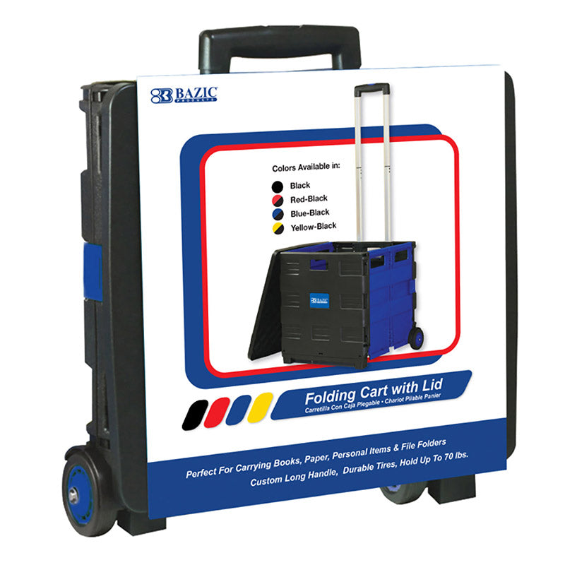 Folding Cart on Wheels w/Lid Cover, 16" x 18" x 15", Black/Blue