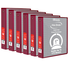 3-Ring View Binder with 2 Pockets, 1", Burgundy, Pack of 6