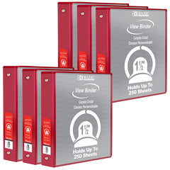 3-Ring View Binder with 2 Pockets, 1.5", Red, Pack of 6