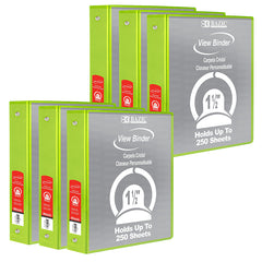 3-Ring View Binder with 2 Pockets, 1.5", Lime Green, Pack of 6