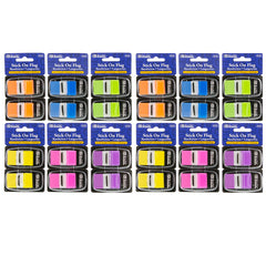 Assorted Neon Color Standard Flags with Dispenser, 60 Per Pack, 12 Packs