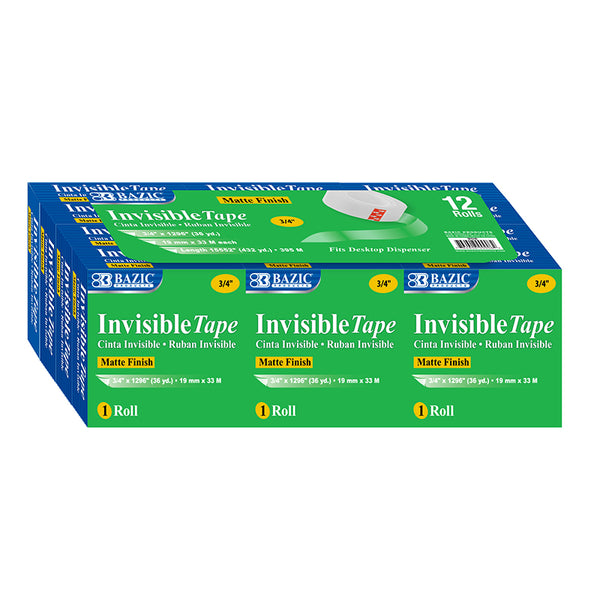 Tape Refill, Invisible Tape, 3/4" x 1000", 12 Rolls