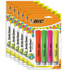 Brite Liner® Grip Tank Highlighter, Chisel Tip, Assorted Colors, 4 Per Pack, 6 Packs