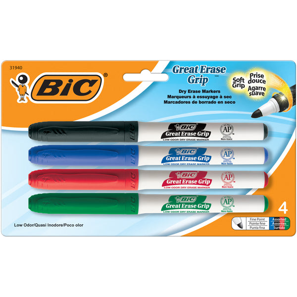 Great Erase® Low Odor Dry Erase Markers, Fine Point, Assorted Colors, Pack of 4