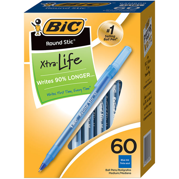 Round Stic® Xtra Life Ball Pen, Blue, Pack of 60