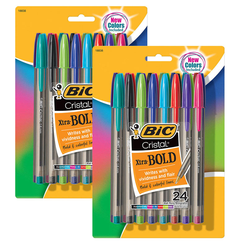 Cristal® Xtra Bold Fashion Ballpoint Pen, Medium Point (1.6mm), Assorted Colors, 24 Per Pack, 2 Packs